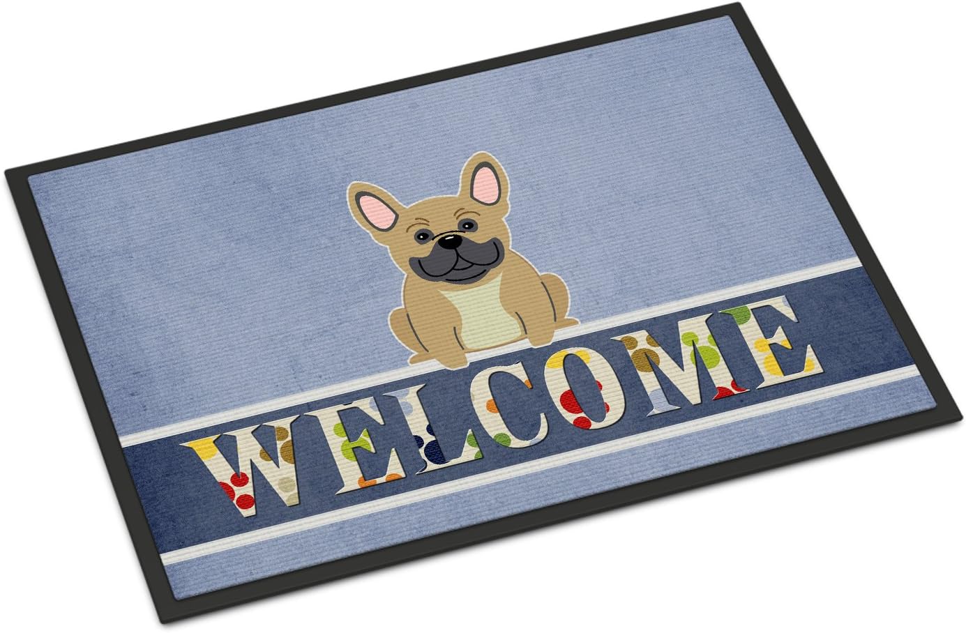 Caroline's Treasures BB5591MAT French Bulldog Cream Welcome Doormat 18x27 Front Door Mat Indoor Outdoor Rugs for Entryway, Non Slip Washable Low Pile, 18H X 27W