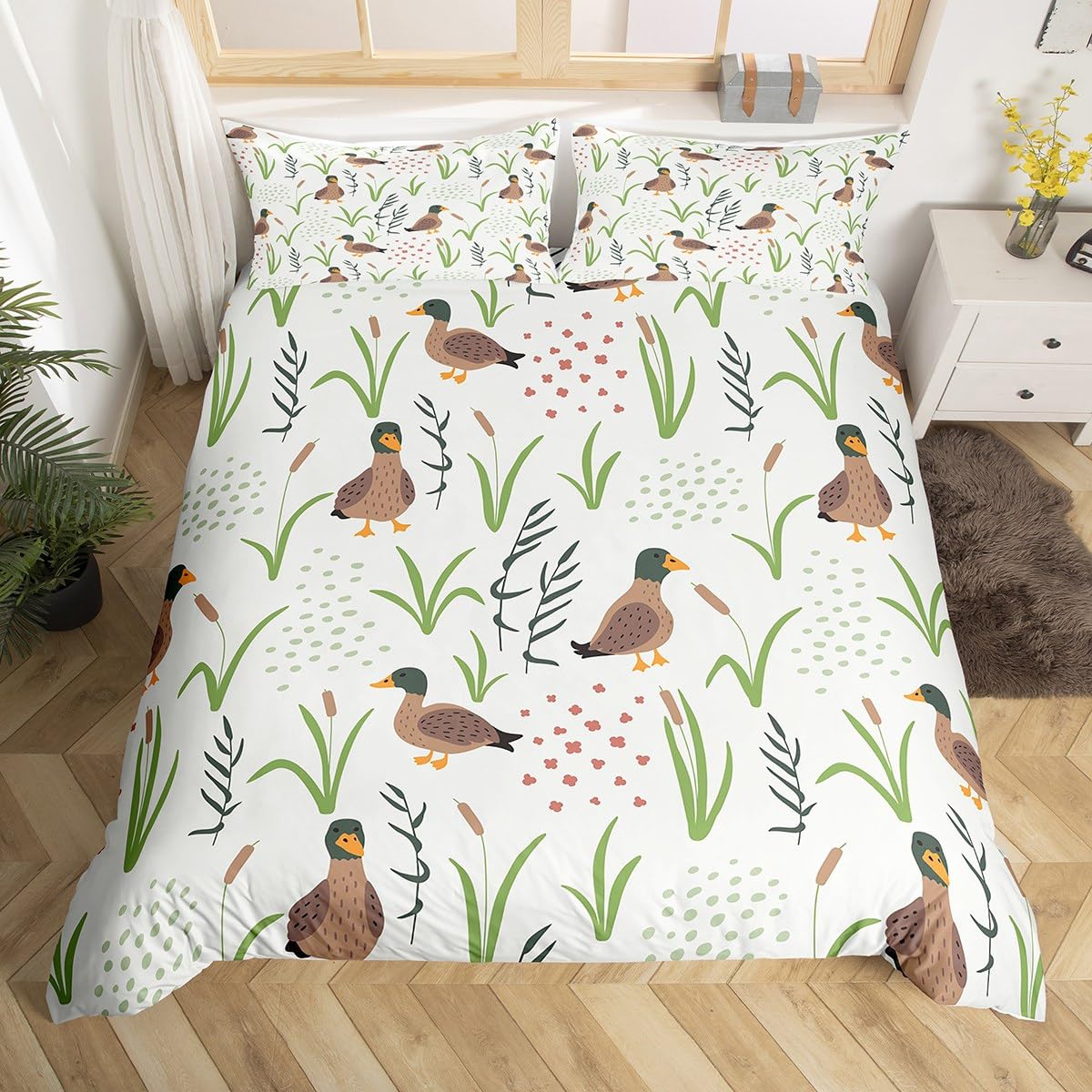 Homemissing Wild Duck Duvet Cover Boys Girls Hunting Rustic Animal Bedding Set For Kids boys Farmhouse Ducks Comforter Cover Set Ultra Soft Bedspread Cover Room Decor Bedclothes Zipper King