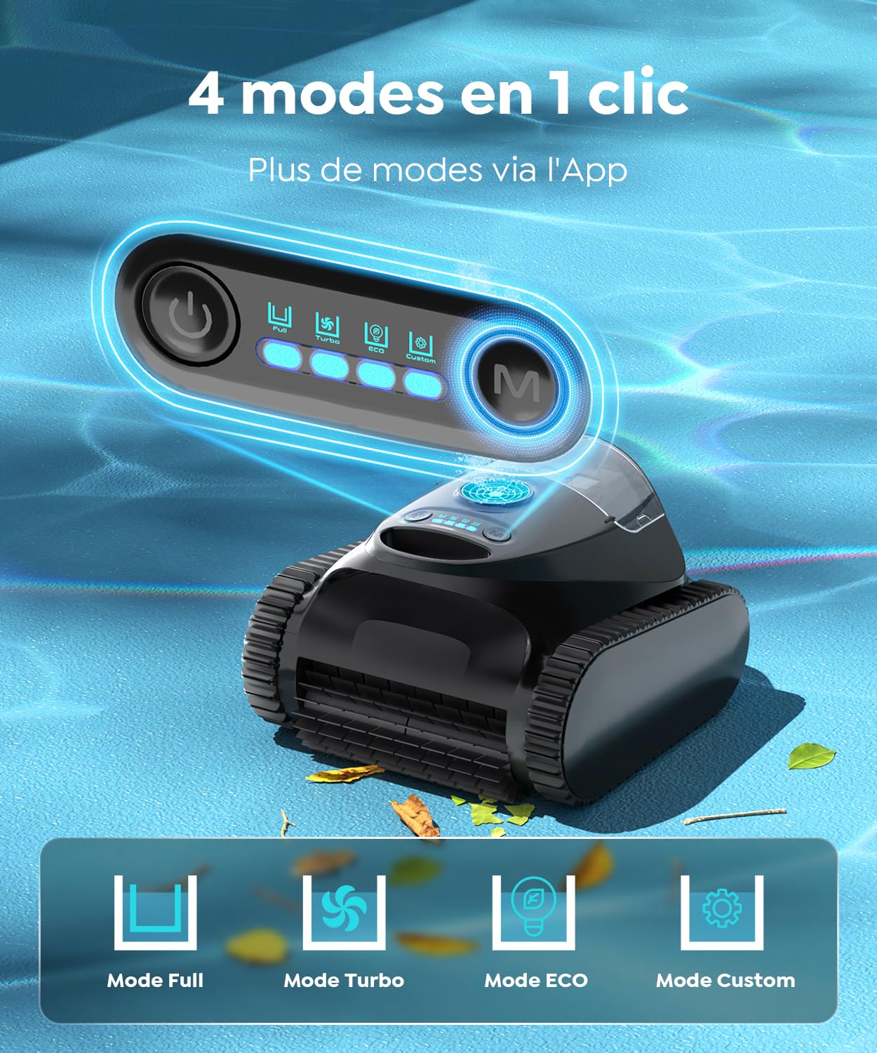 C1 Robot de Piscine Fond et Parois, Double Filtre, Robot Piscine sans Fil, 7 Modes Nettoyage, 170-180 Min d'Autonomie, Puissant Aspirateur pour Piscines jusqu'à 150 m²,Bleu Minuit