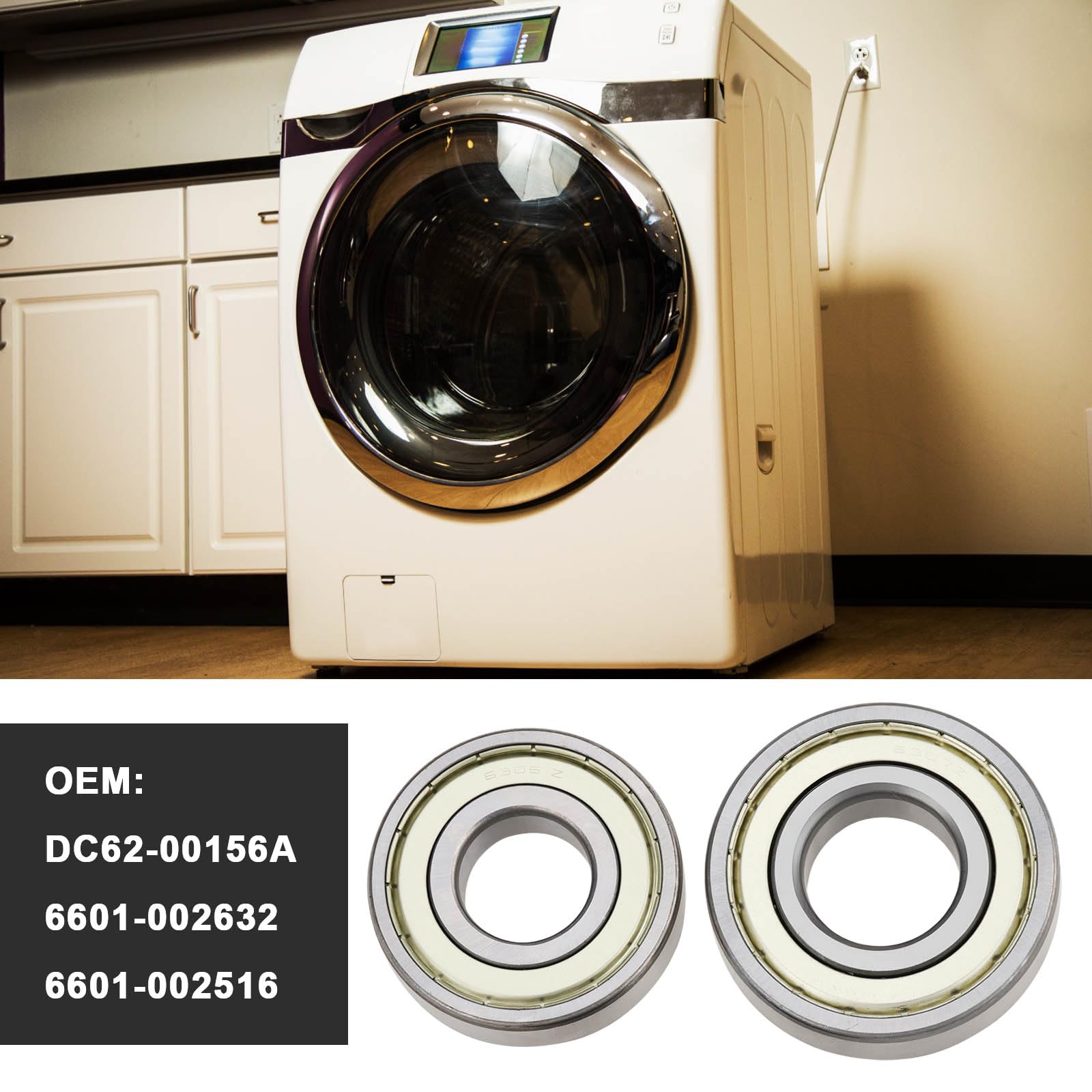 Kit de Rodamientos Y Sellos para Lavadora DC62-00156A 6601-002632 6601-002516 Compatible con Samsung WF45R6300AC/AP/AV/AW