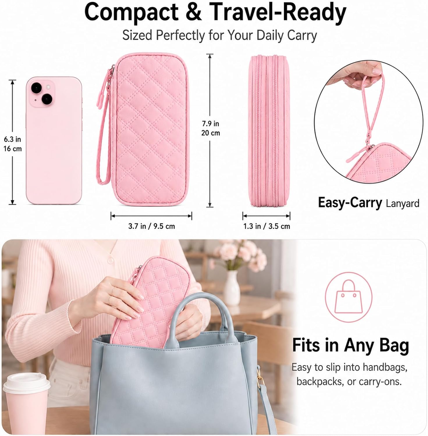 18 Slots USB Flash Drive Case, Double Layer Quilted Tech Organizer Bag, Thumb Drive Holder for PhotoStick OMNI, SanDisk, Samsung, Aesthetic Tech Gift for Students & Women (Pink)