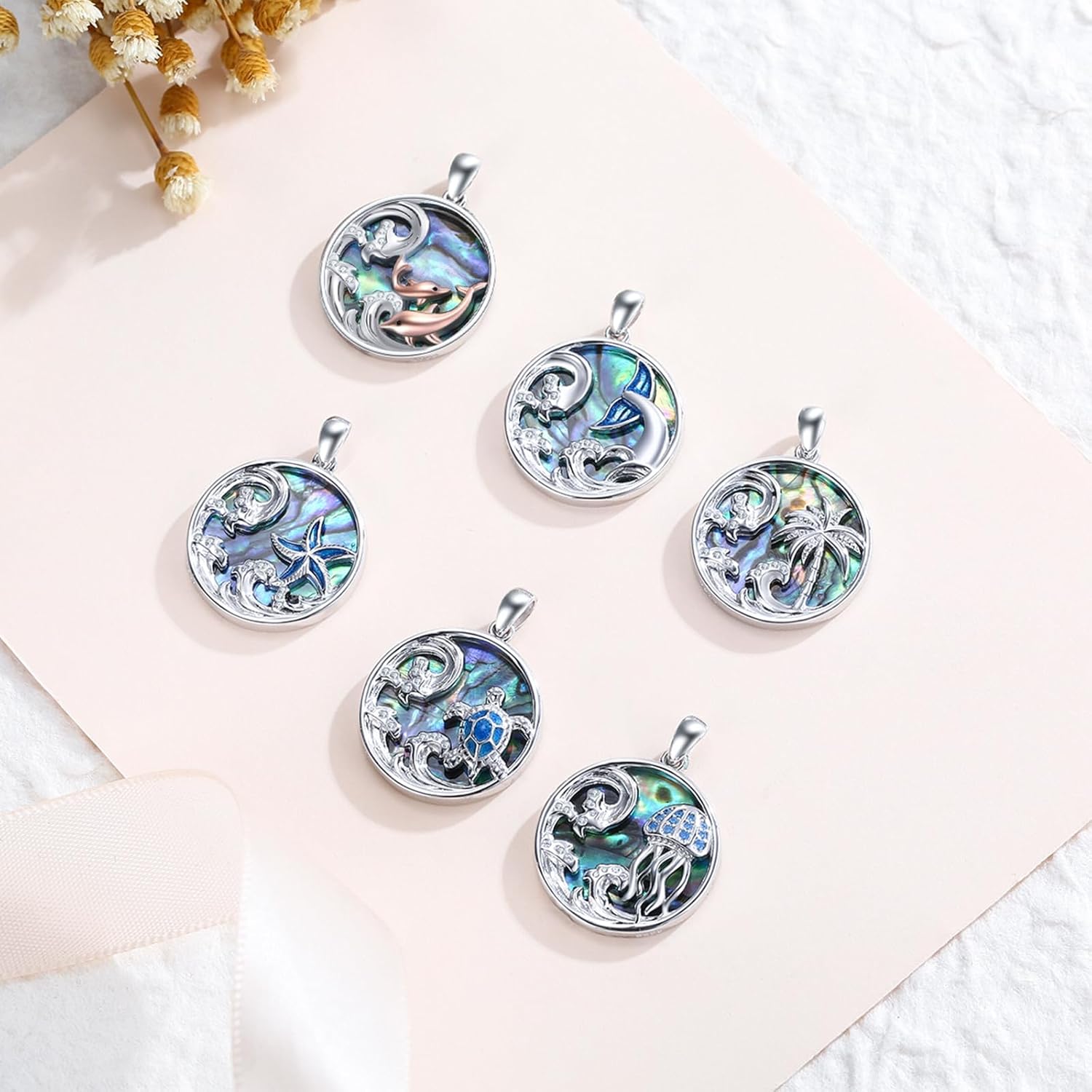 Ocean Necklace 925 Sterling Silver Wave Pendant Necklace Ocean Jewelry Beach Gifts for Women Friends Mom - Image 3