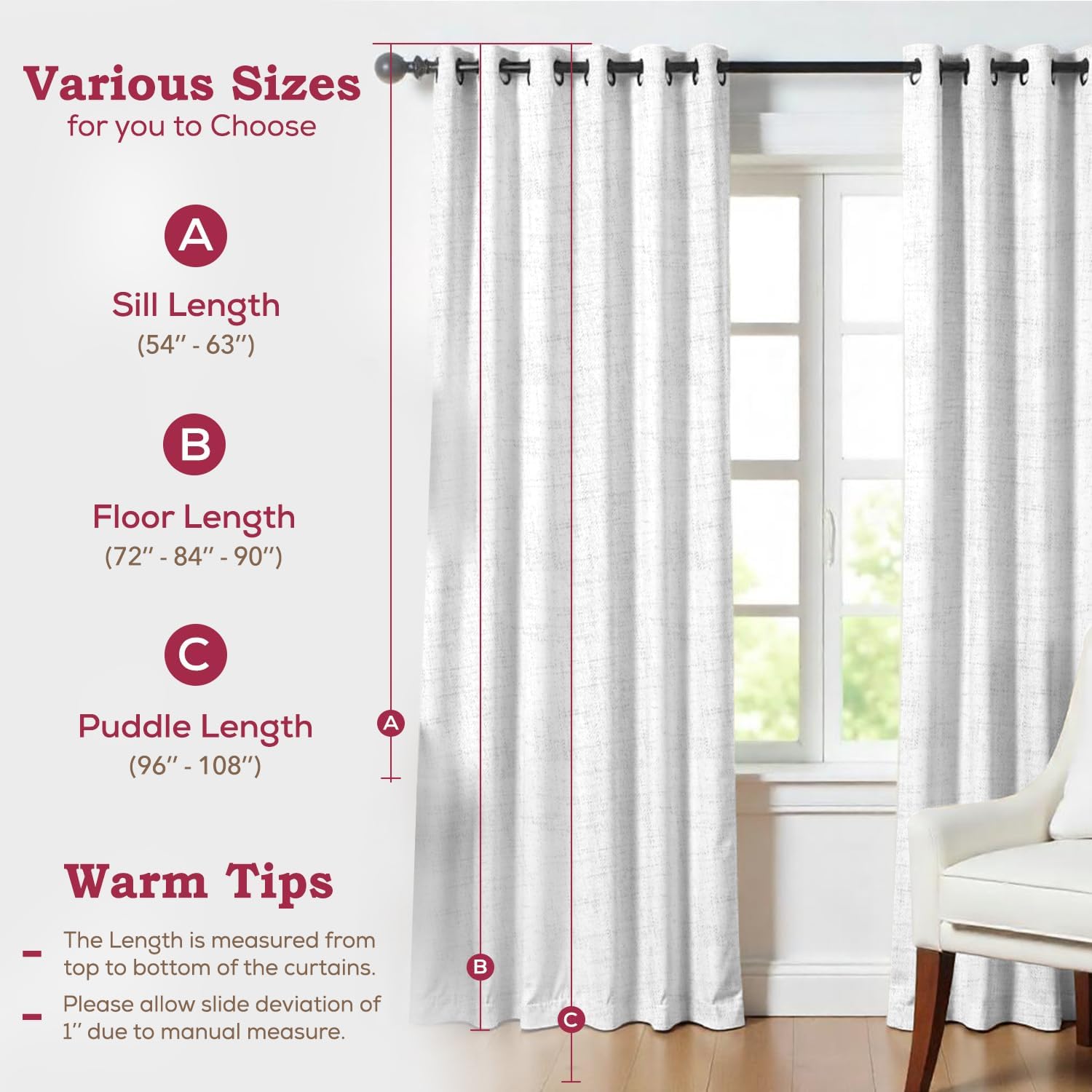 Mayfair Linen 3 Ply Semi Sheer Linen Curtains 108 Inches Long 2 Panels Set - Bedroom Living Room Curtains 108 Inch Long, Soft, Thick, Textured Window Drapes, Light Filtering Panels (Sage Green)