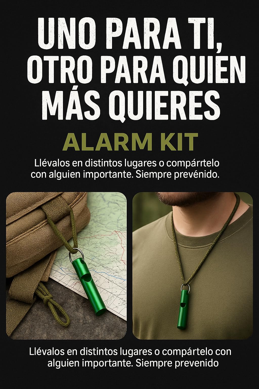 Silbato de Emergencia con Cuerda Paracord 9 Núcleos – Silbato de Supervivencia de Aluminio con Anilla para Senderismo, Montaña, Camping y Seguridad en Coche | Apito de Emergência