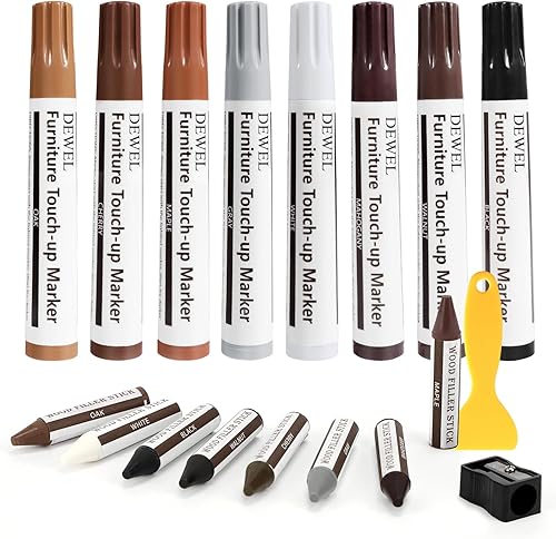 DEWEL Marcadores de muebles de retoque, kit de reparación de arañazos de madera, marcadores de reparación de muebles de madera y varillas de cera
