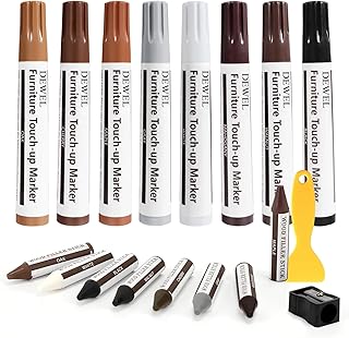 DEWEL Furniture Markers Touch Up, 17 Pcs Wood Scratch Repair Kit, Upgrade Wood Furniture Repair Markers and Wax Sticks for Stains, Scratches, Wood Floors, Tables, Bedposts