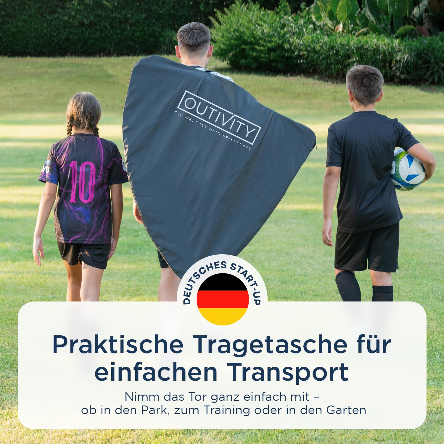 Fußballtor für Kinder 2er Set weiß, ohne Stolperfalle, je 120x90cm, inkl. 8+2 Heringen und Tragetasche, pop-up Fussballtore für Garten Kinder