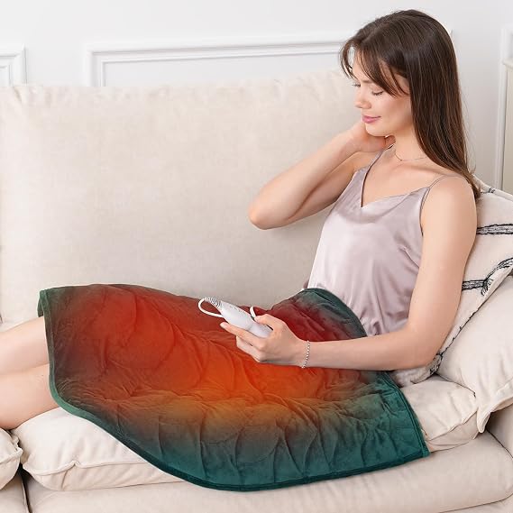 Kaisa 7 lbs 41 x 53 Soft Weighted Lap Blanket and 7 lbs, 26 x 35 Large Size Weighted Heating Pad