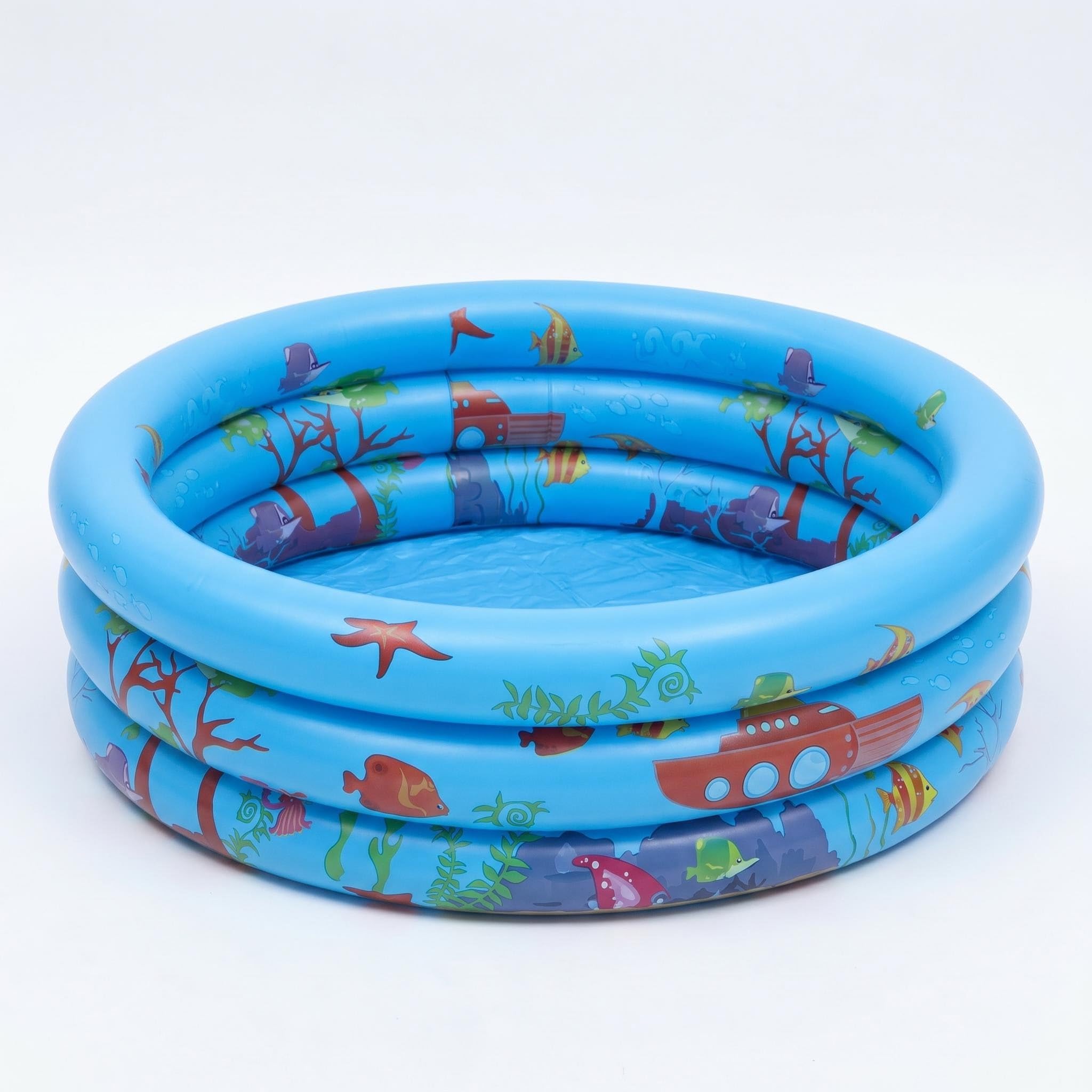 Paddling Pool for Kids 3 Ring Inflatable Baby Swimming Pool 70cm Small Toddler Paddling for Children Family Outdoor Garden Backyard Water Game (blue)