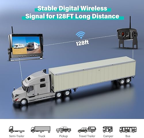 Miniatura 5 de Sistema de cámara de respaldo inalámbrico de 10 pulgadas, sistemas de cámara digital HD 1080P con monitor DVR Quad Split de 10 pulgadas para camión,