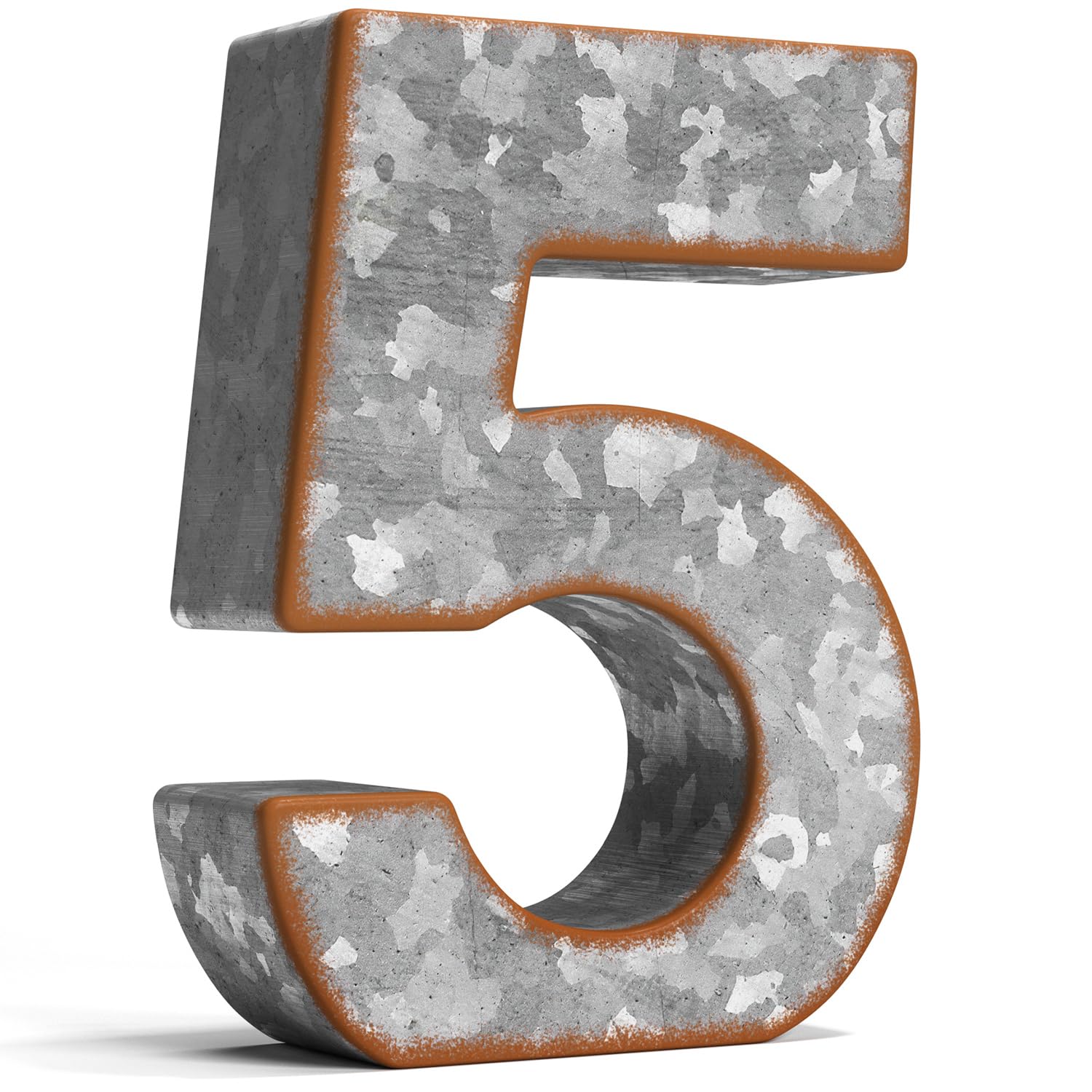 CraftyCrocodile 7" Galvanized Metal Numbers for Wall Decor - 3D Number 5 for Hanging & Free Standing - Decorative Rustic Table Numbers for the Living
