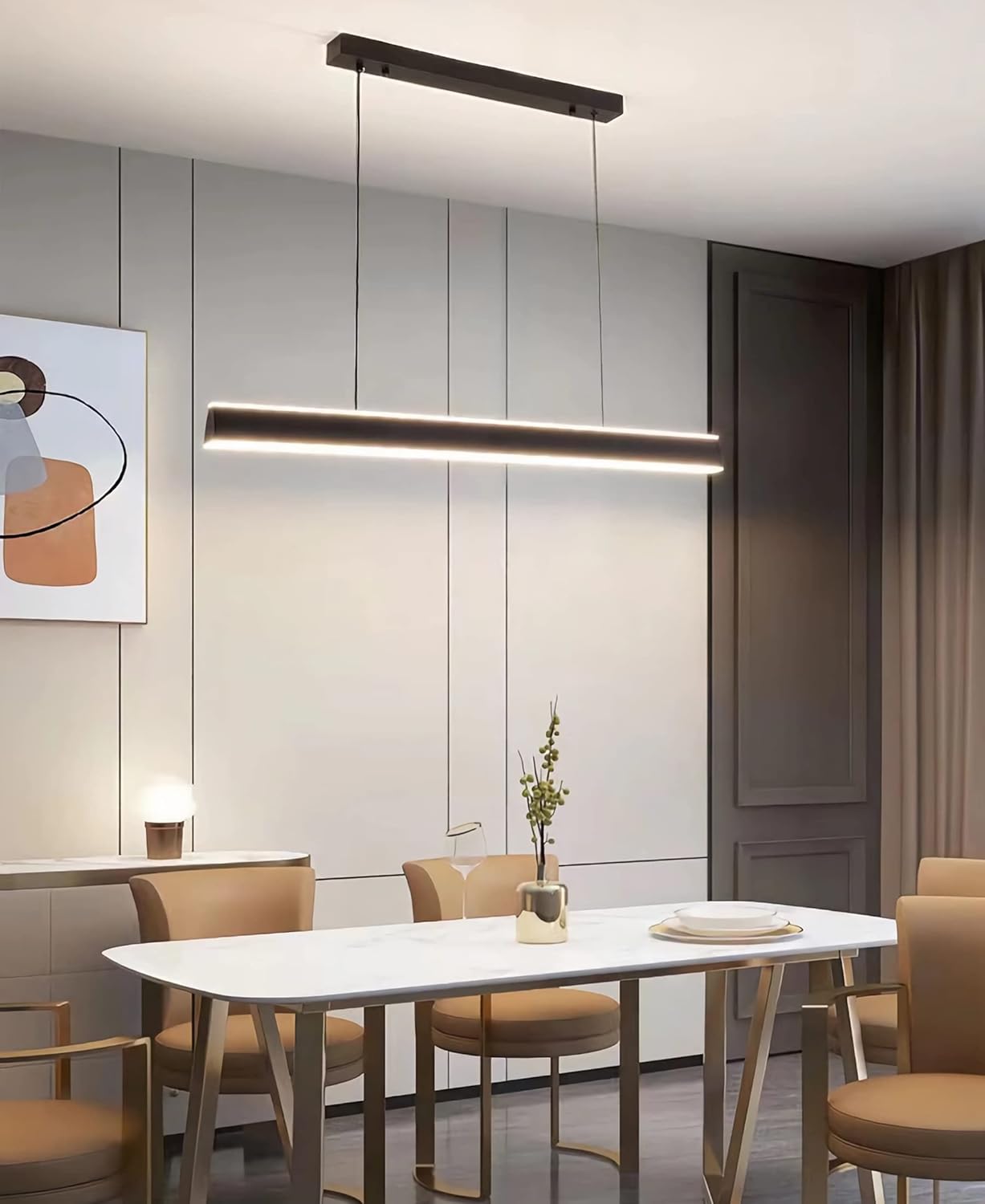 Modern Led Light for Diniroom Linear Hangingp with Remote Control Dinitable Light Black 120Cm for Liviroom & Kitchen