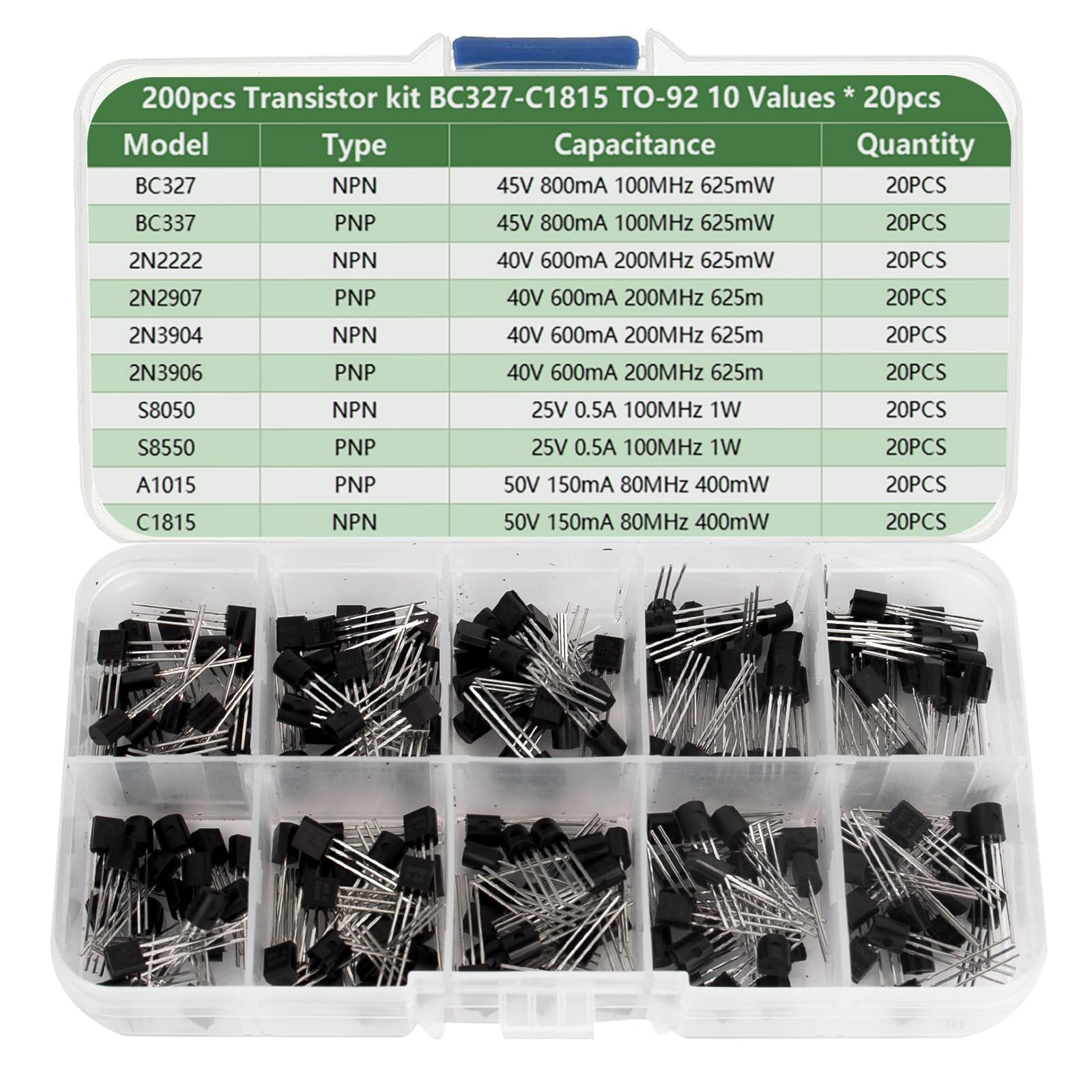 YIXISI 480 Pièces Kit Transistors NPN PNP 24 Valeurs – A1015, 2N2222, 2N3904, BC547, S9014… Idéal Électronique DIY