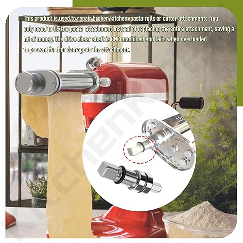 Miniatura 7 de Acoplador de eje de corte para pasta compatible con batidora de pie Kitchen-Aid Para rodillo de pasta serie KSMP y cortador de reparación de