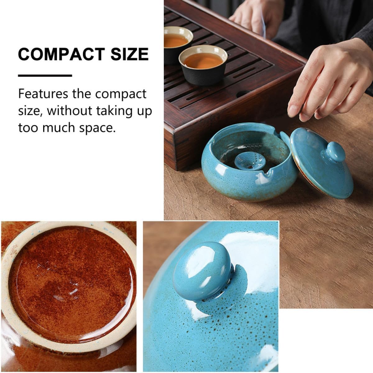 Ceramic Lid Ashtray Chinese Style Vintage Desktop Cigarette Ashtray with Cover for Office and Home Use Blue Porcelain Container