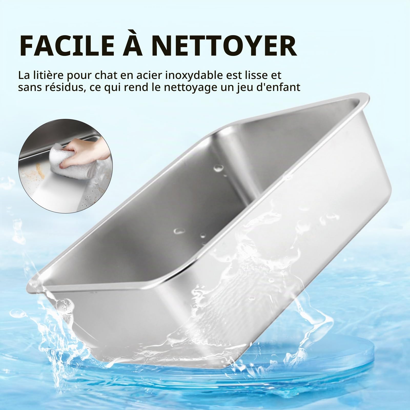 Bac à litière pour chat - Grand bac à litière pour chat - 50 x 35 x 15 cm - Sans odeur - Antiadhésif - Surface lisse (50 x 35 x 15 cm)