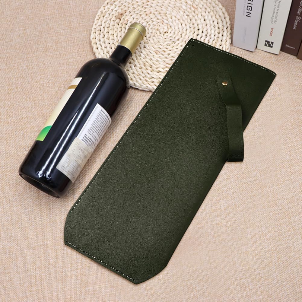 PU Leather Wine Gift Bag Reusable Wine Protective Tote Carrier Portable Leather Champagne Beer Bottle Holder Bag with Handles for Wedding Gathering Picnic(Olive Green) image 4