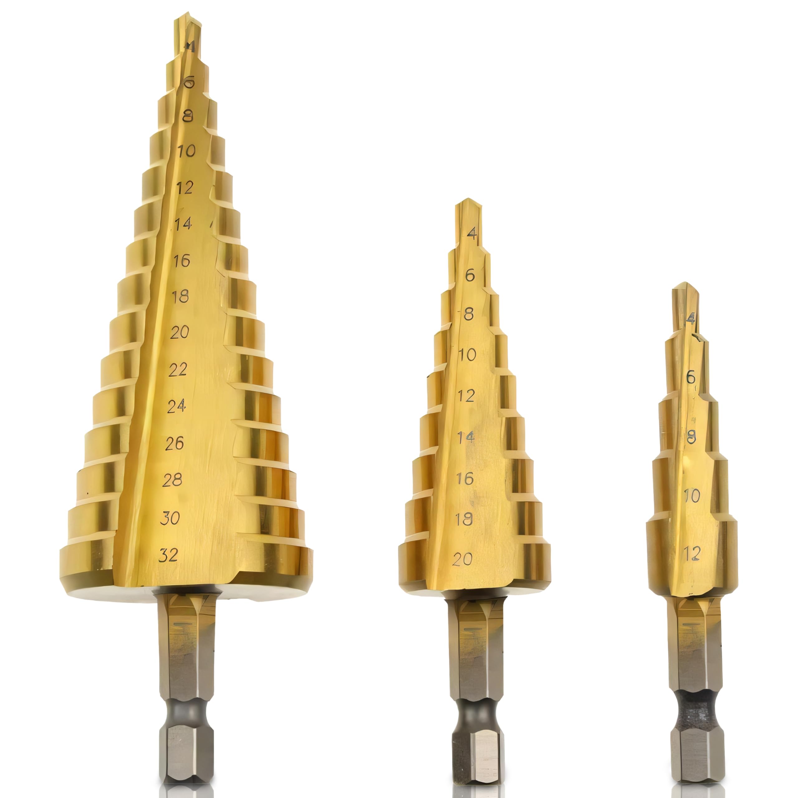 ERWEY Trappenboor, 5-delige set, metaal, met aluminium gereedschapskoffer, HSS professionele set, schilboor, schilboorset met automatische korreldoorslag 4-12 mm/3-13 mm/4-20 mm/4-32 mm/5-35 mm