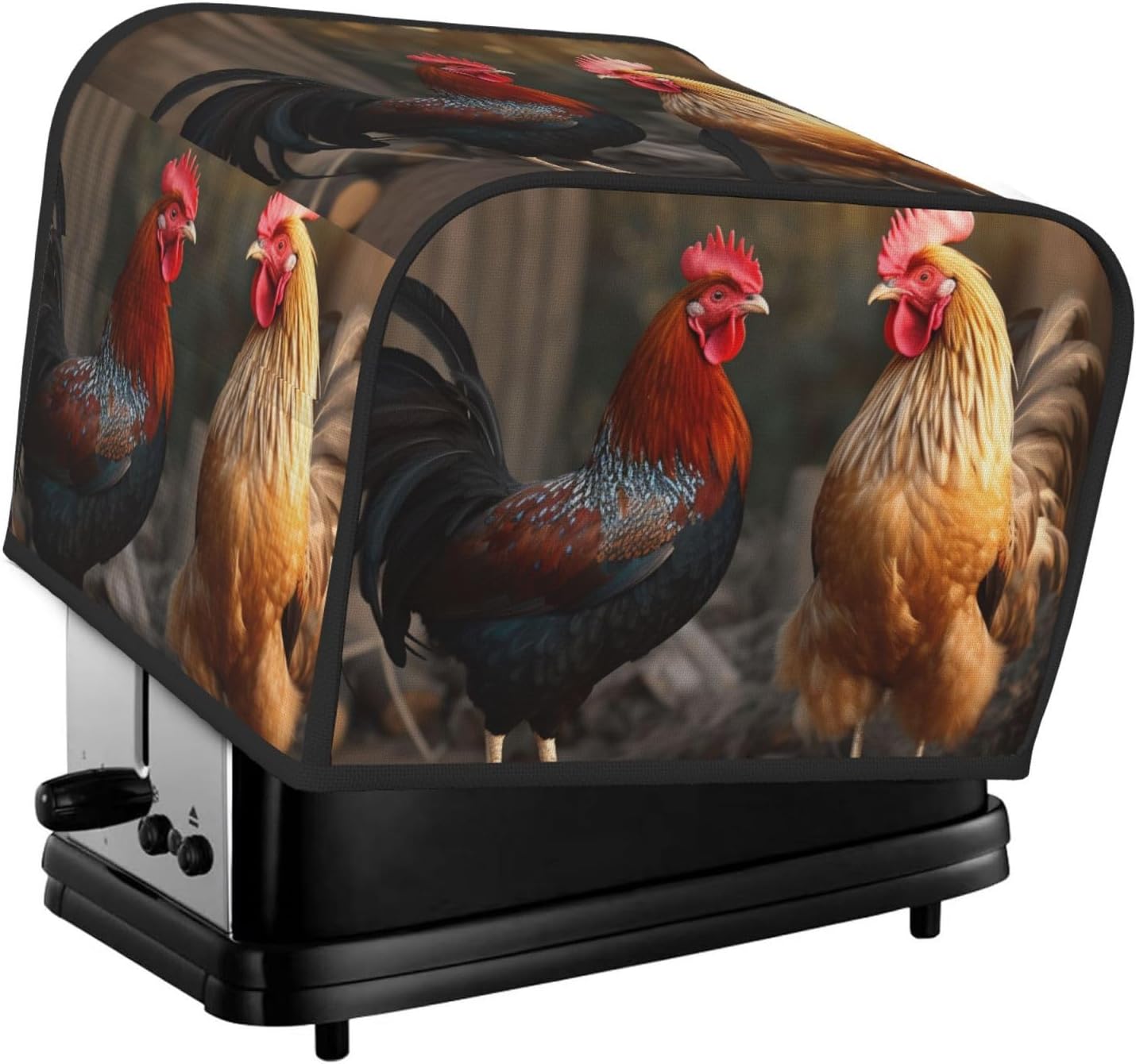 Rooster and Chicken Toaster Cover 4 slice Kitchen Small Appliance Covers with Pockets Toaster Dust Cover with Top Handle Oven Cover Washable Universal Bread Maker Cover for Kitchen