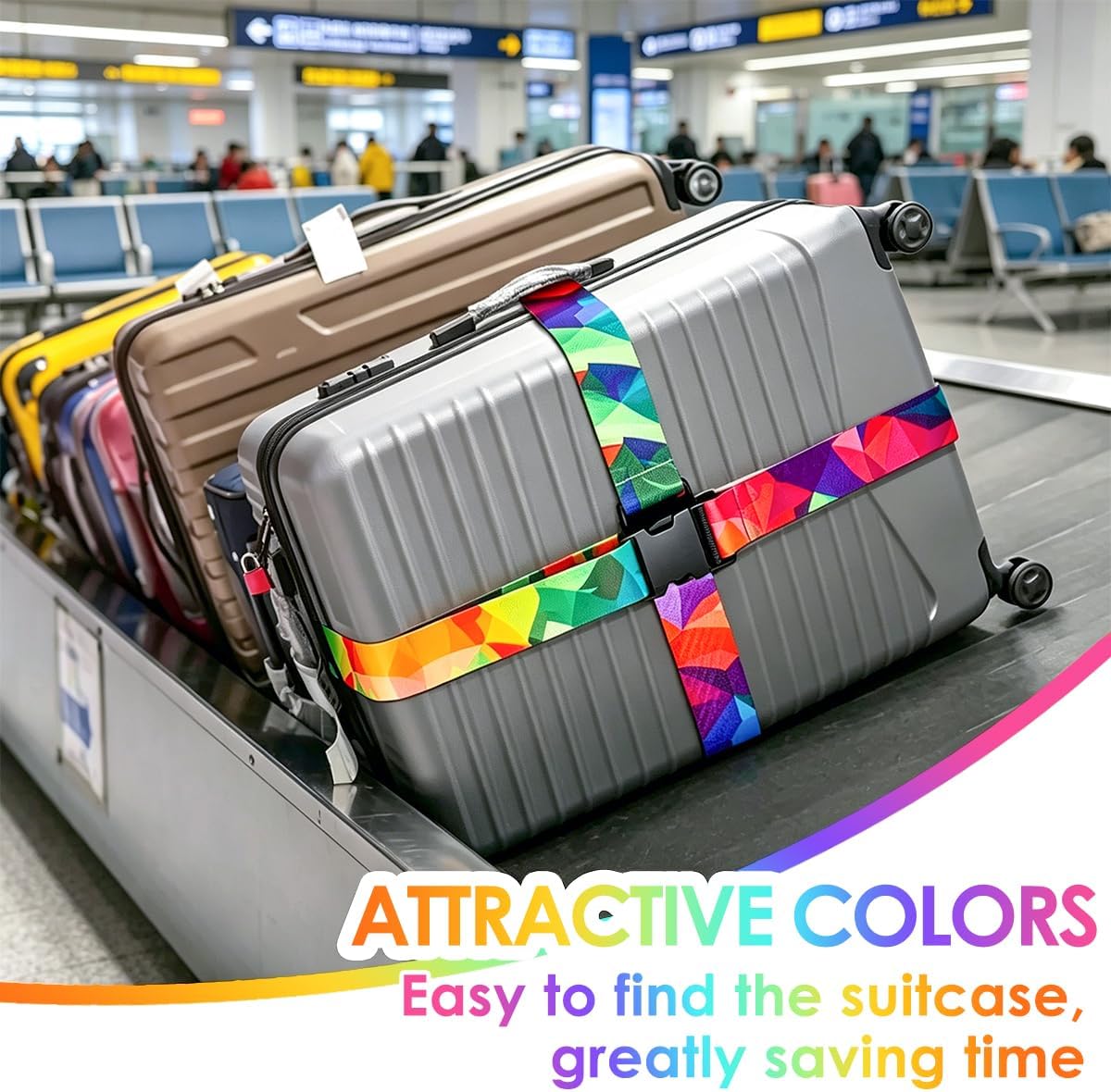 4 Pack Luggage Straps for Suitcases Adjustable Luggage Belt Suitcase Strap Travel Bag Accessories (Colorful Geometry(4 Pack))