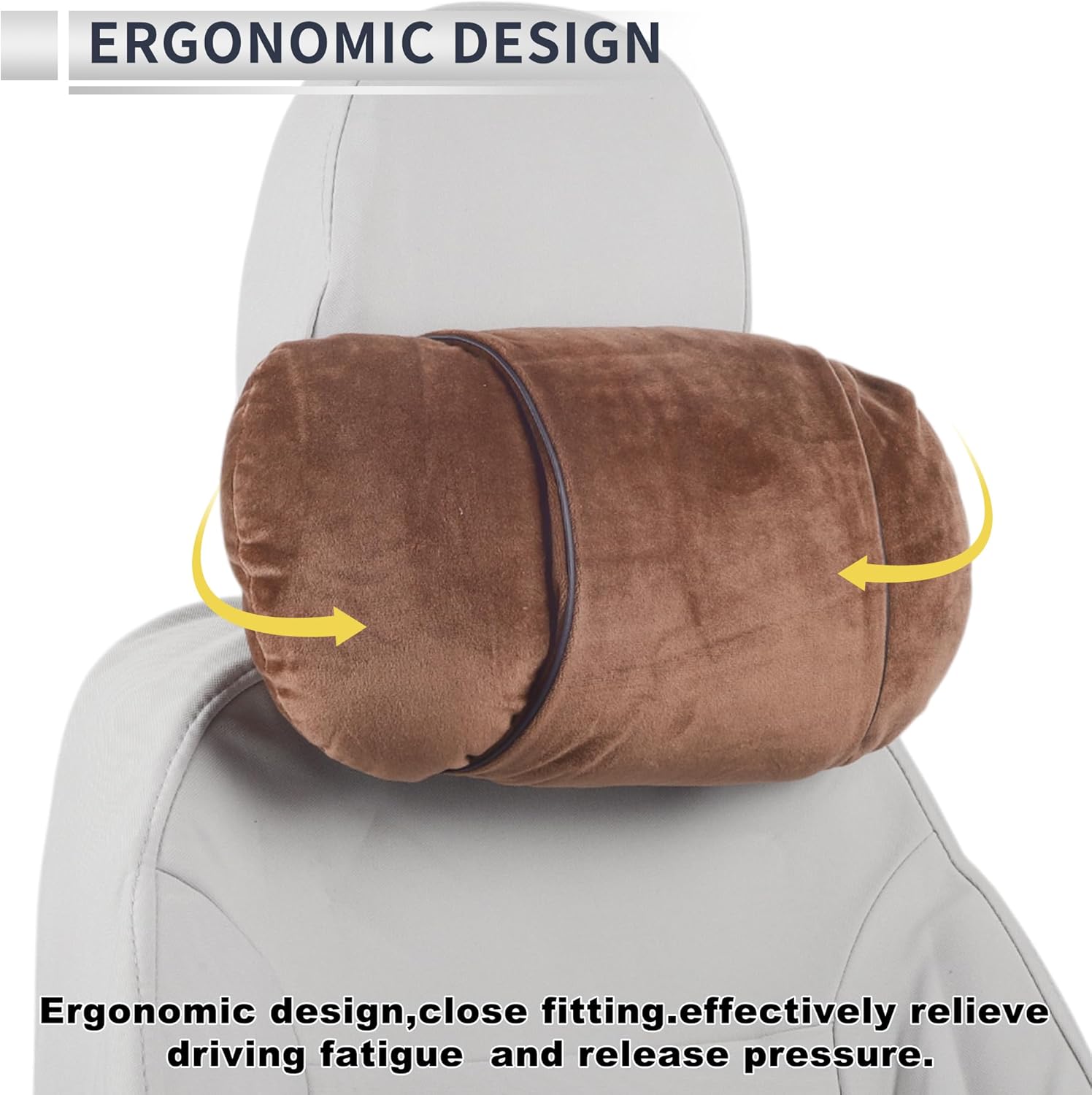 Car Headrest Pillow Ergonomic Comfortable Neck Pillow Neck Support Pillow Flannel, Memory Foam Adjustable Width Brown 2 Pcs for Driving Travel
