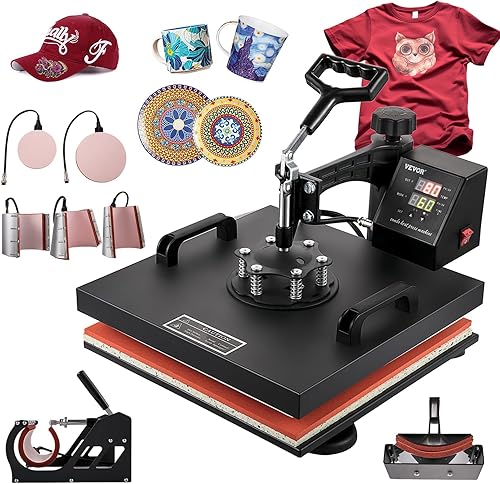 VEVOR Máquina de prensa de calor 8 en 1 de 15 x 15 pulgadas, máquina de prensa de camisetas oscilantes, control digital, máquina de transferencia de