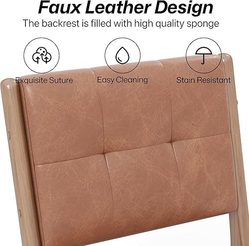Vista 4 de KCC Juego de 2 sillas de comedor modernas de piel sintética, sillas de cocina tapizadas con patas de madera maciza y asiento cómodo para comedor