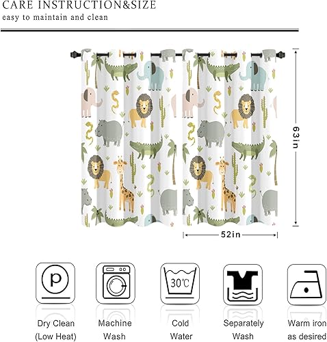 Miniatura 20 de MESHELLY Cortinas de safari para niños, 42 pulgadas de ancho x 63 pulgadas de alto, bolsillo para barra, lindos animales de dibujos animados