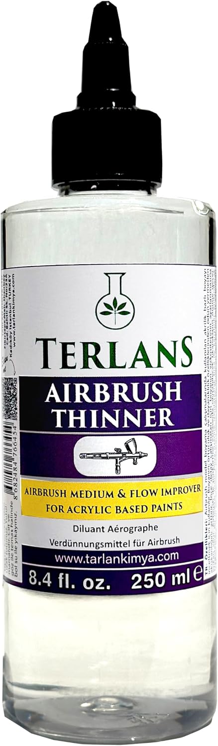 Terlans Airbrush İnceltici 250 ml Airbrush Thinner Flow Improver Model Boyama için Akrilik Bazlı İnceltici, Akışkanlık & Detay Kontrolü