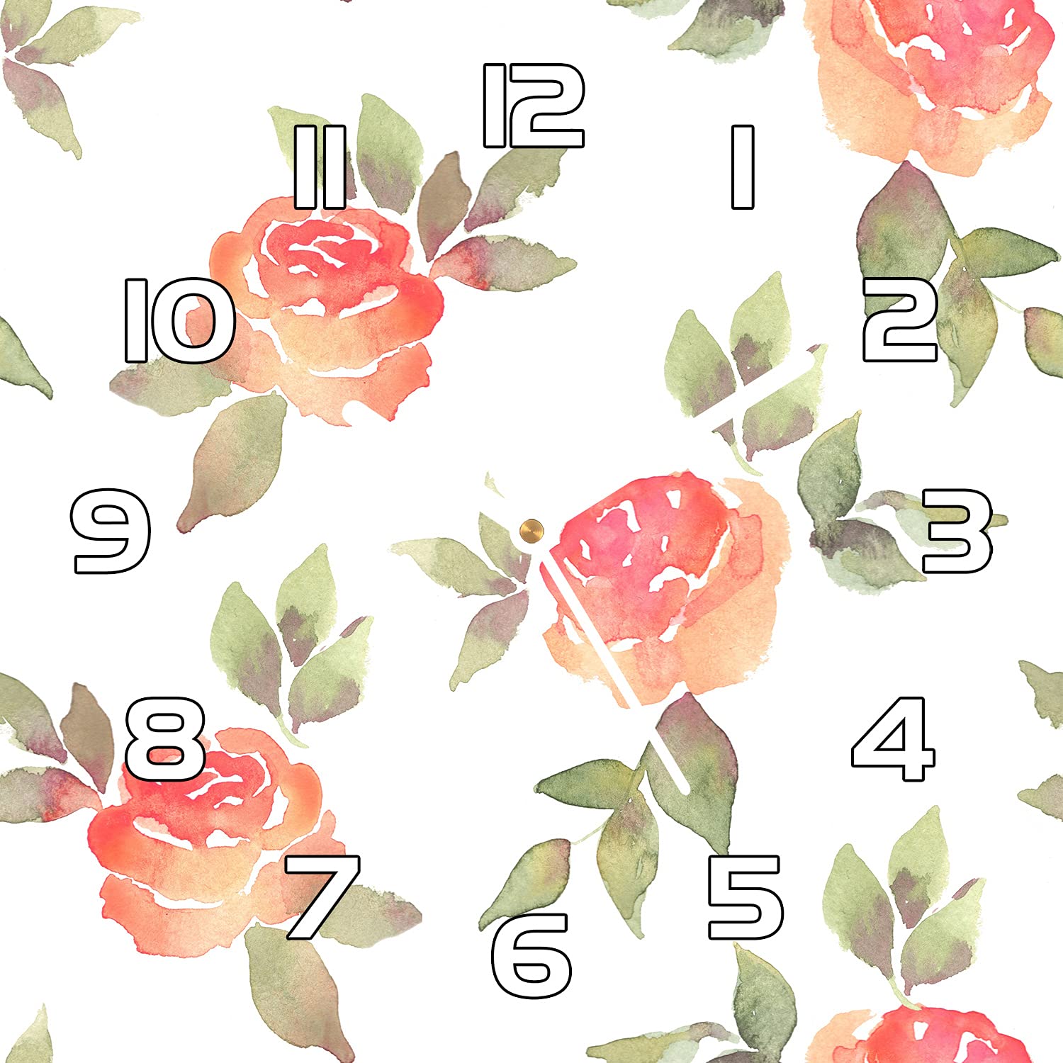 Horloge murale lisible en verre de sécurité 30x30 cm motif fleurs de roses vintage