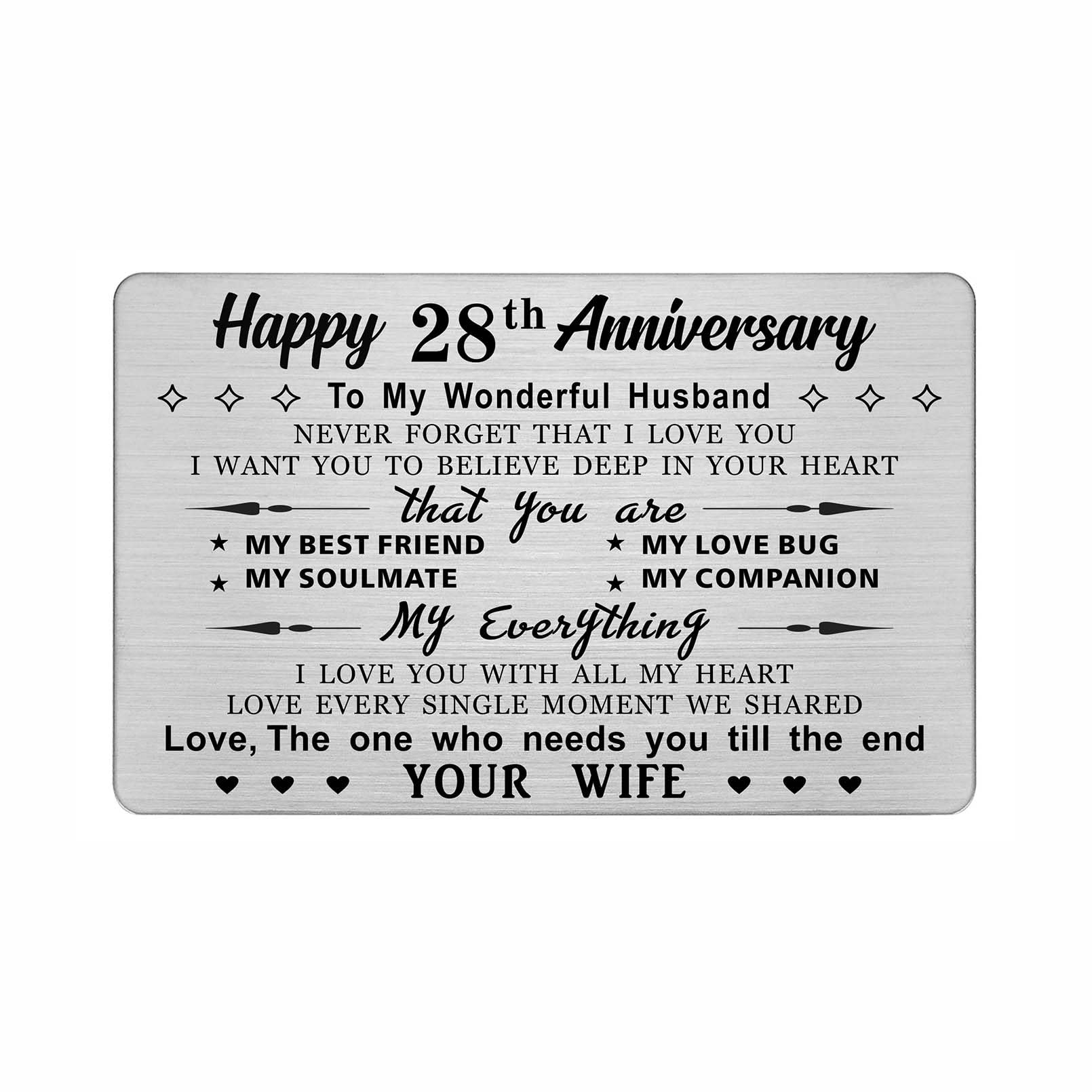 DEGASKEN 28th Wedding Anniversary Card Husband Him, I Love You With All My Heart, 28 Year Metal Keepsake Gifts for Men