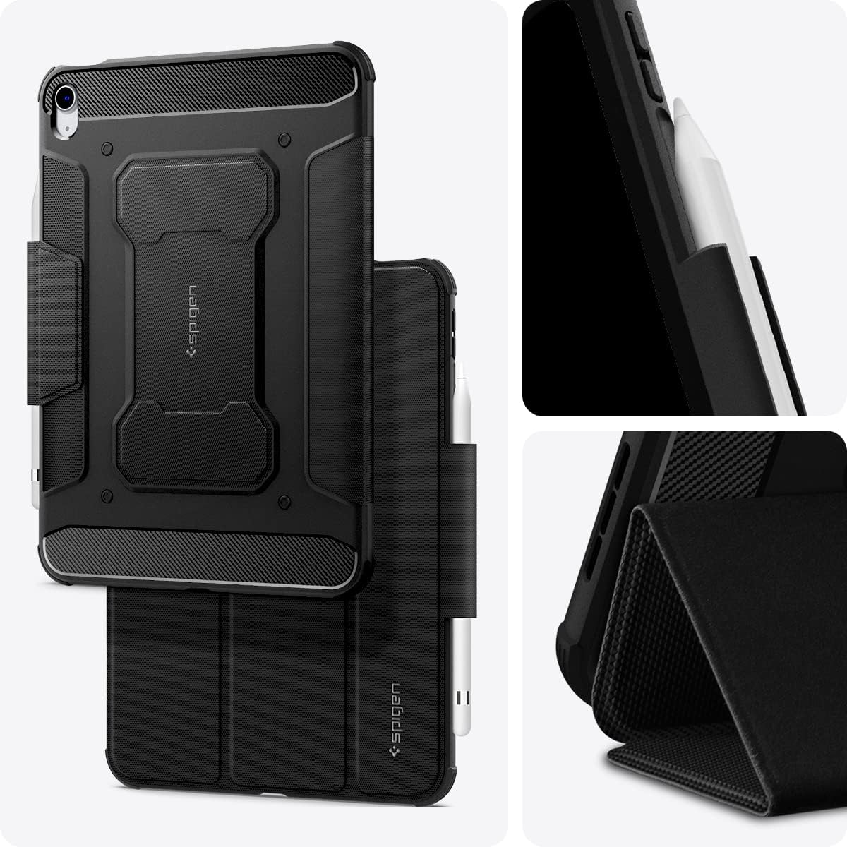 Spigen for iPad 11th Generation Case (2025), iPad A16 Case 11-inch, 10th Generation (2022), 10.9 inch Rugged Armor Pro, Protective Tri-Fold Cover with Pencil Holder - Black | (2025), (2022), Protective, with Pencil Holder, Black