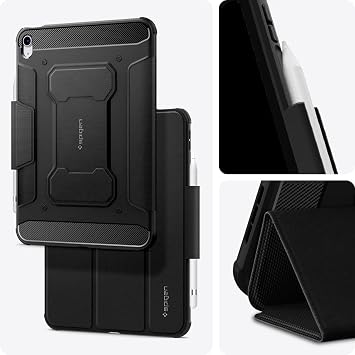 Spigen iPad 11 (2025) / 10.9 (2022) ile Uyumlu Kılıf Rugged Armor Pro Stand özellikli Üst Düzey Koruma Siyah Karbon Kapak - ACS05417 (Spigen TR Garantili)