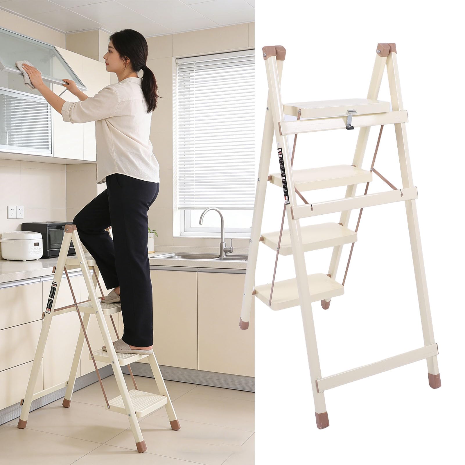 Scala a 4 Gradini con Pedane Larghe Antiscivolo Pieghevole Sgabello