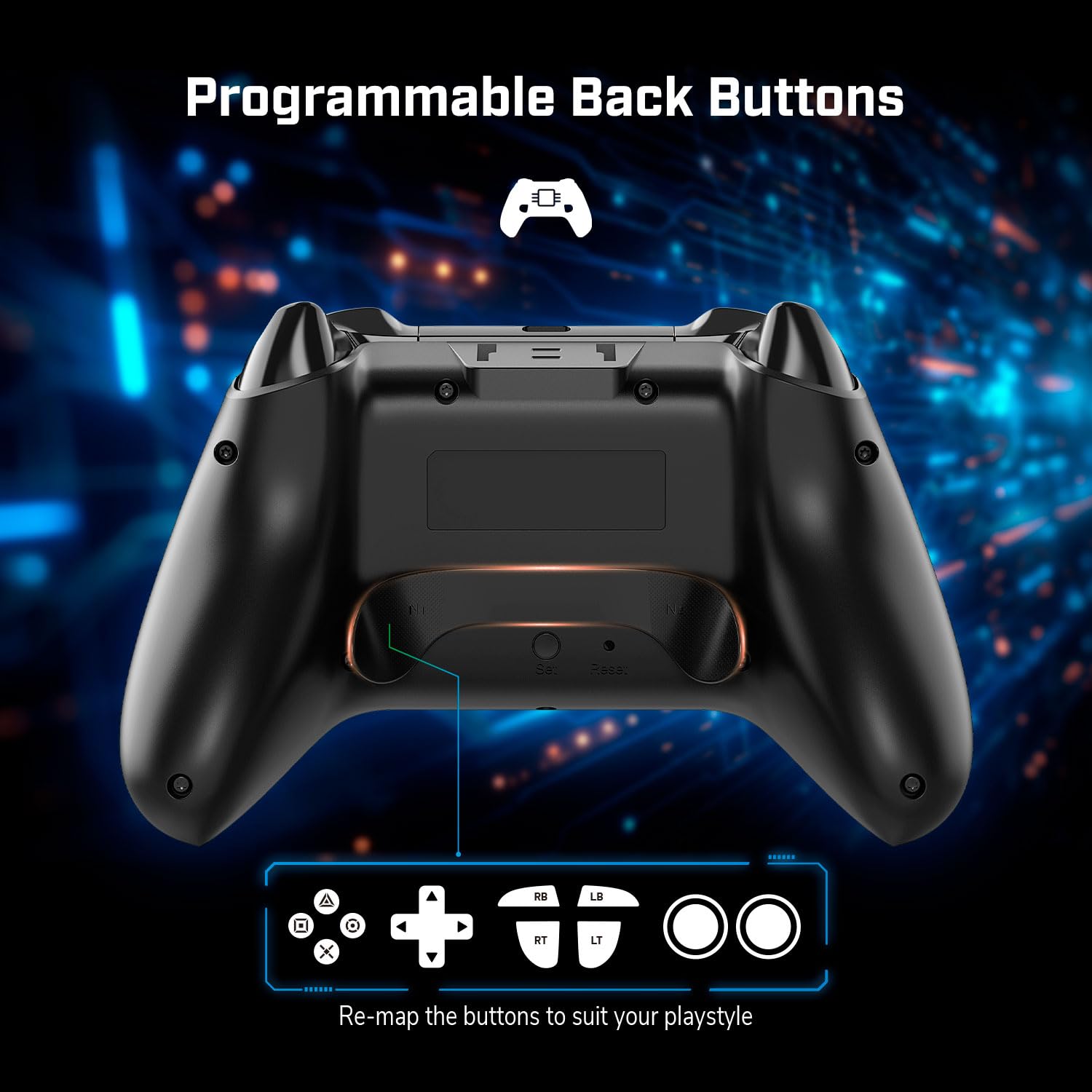 EgoGear - Manette Gaming à palettes sans fil Bluetooth SC15 Noire pour PS4/PS3/PC, RGB personnalisables, Moteurs de vibrations, Port jack 3.5mm, 800 mAh