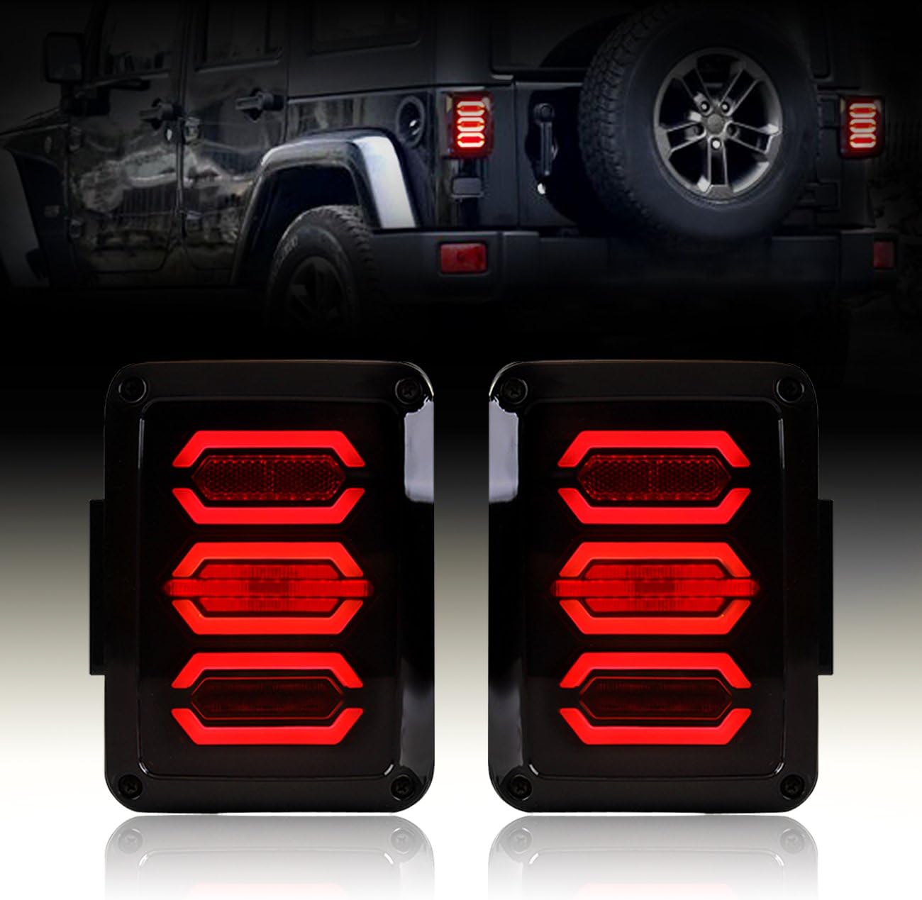DIYTUNINGS LED Smoked Avenger Tail Lights for Jeep Wrangler JK 2&4 Door 2007 2008 2009 2010 2011 2012 2013 2014 2015 2016 2017-Pair