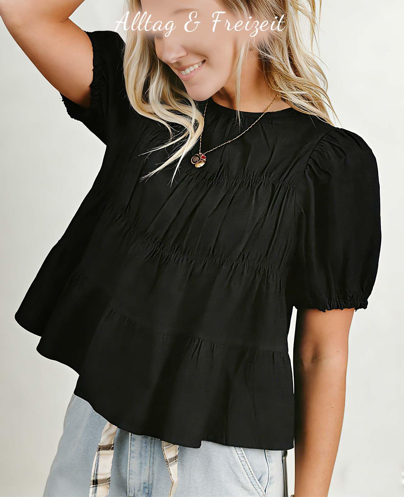 TZLDN Chemisier bohème à manches courtes bouffantes Peplum Babydoll Top élégant haut à enfiler pour le quotidien, les voyages, les loisirs