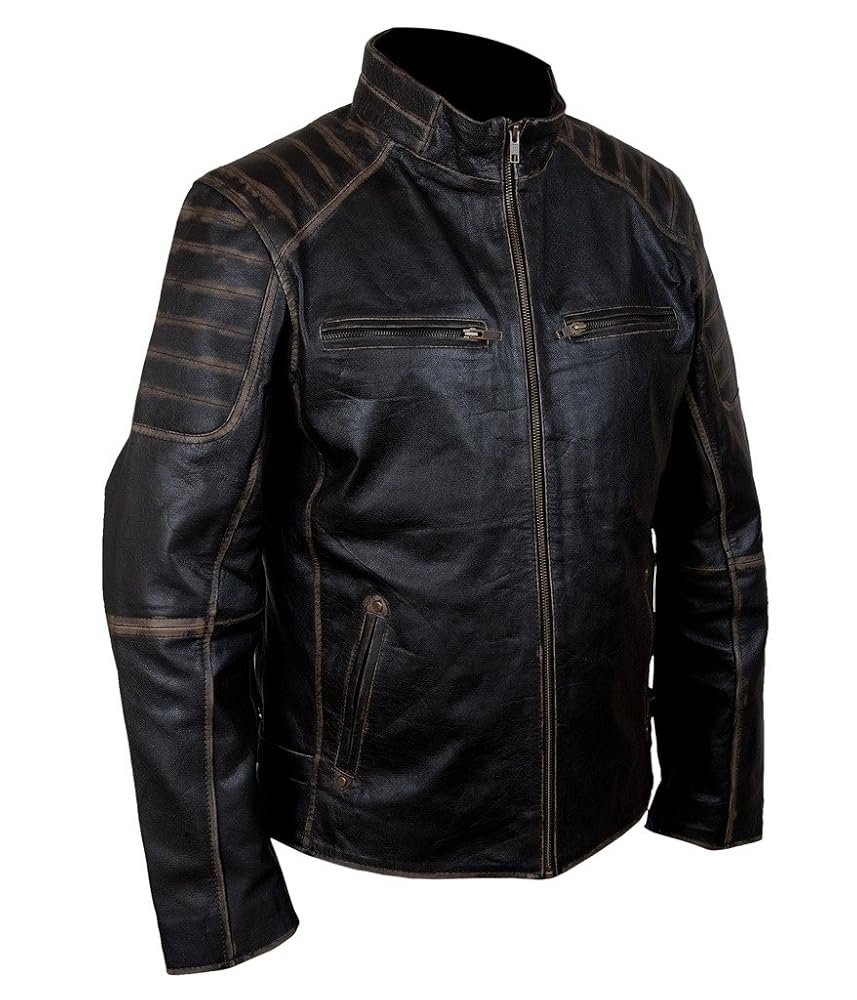 Amazon.com: F&H Men's Vintage Cowhide Ribbed Biker Genuine