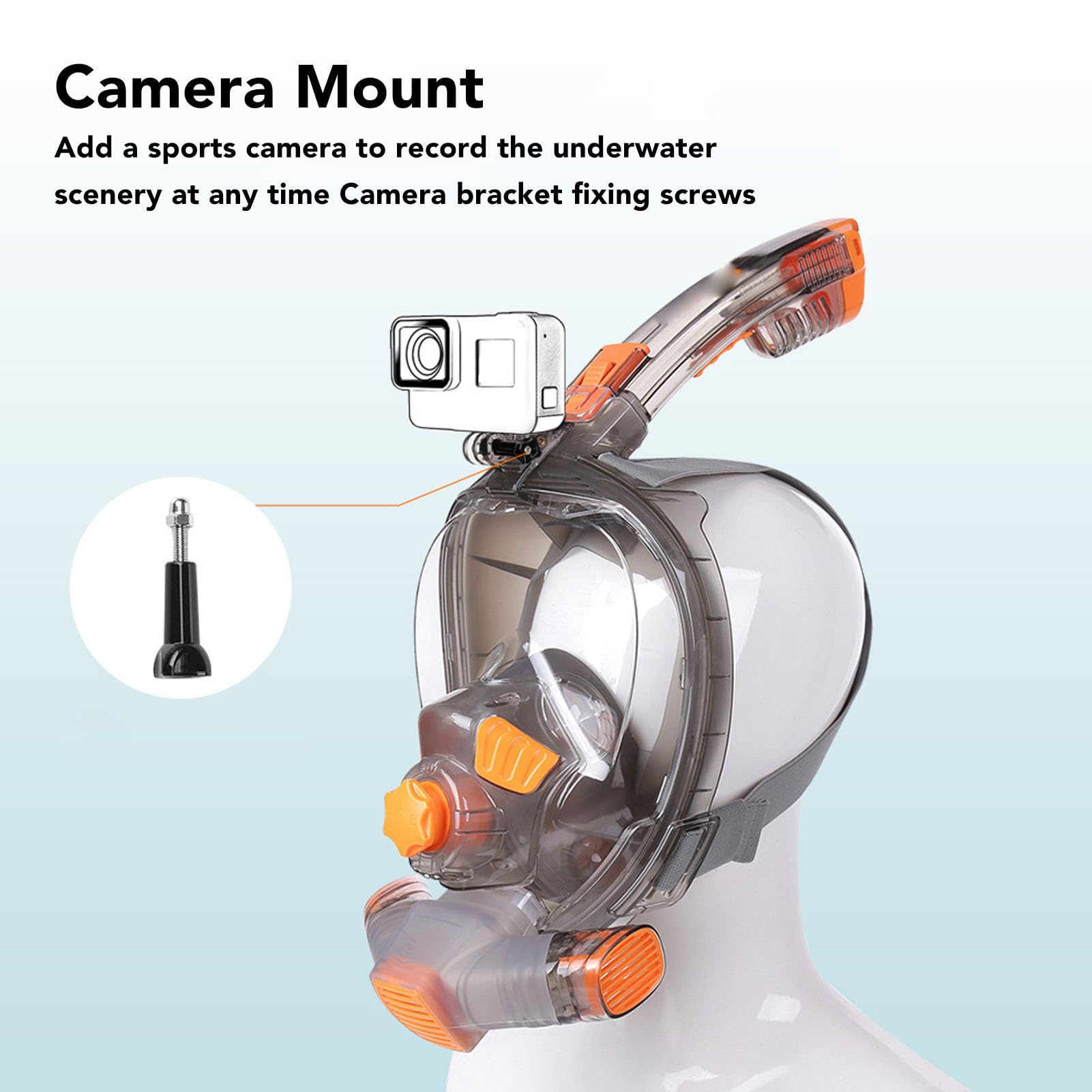 Máscara de Snorkel de Cara Completa, Gafas de Snorkel Antivaho con Tubo de Respiración y Soporte para Cámara, Máscara de Natación Plegable Panorámica Antifugas de 180 ° para