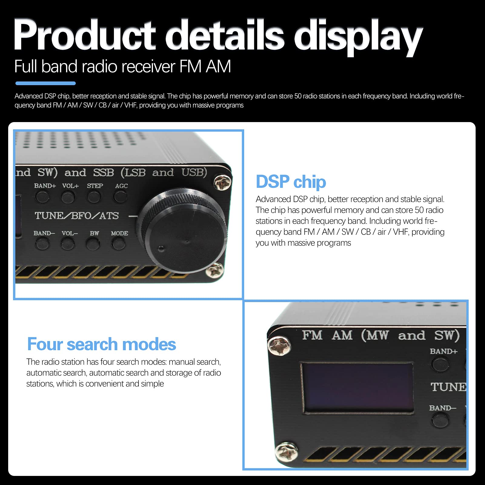 Récepteur Radio Si4732 Bande Complète - Portable SSB FM AM SW LW Alliage Aluminium Avec DSP