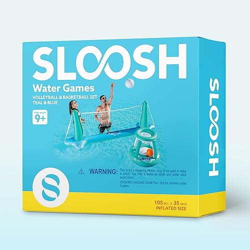 Miniatura 9 de JOYIN Juego de flotador inflable para piscina, red de voleibol y aros de baloncesto, juguete flotante de natación para niños y adultos, flotadores