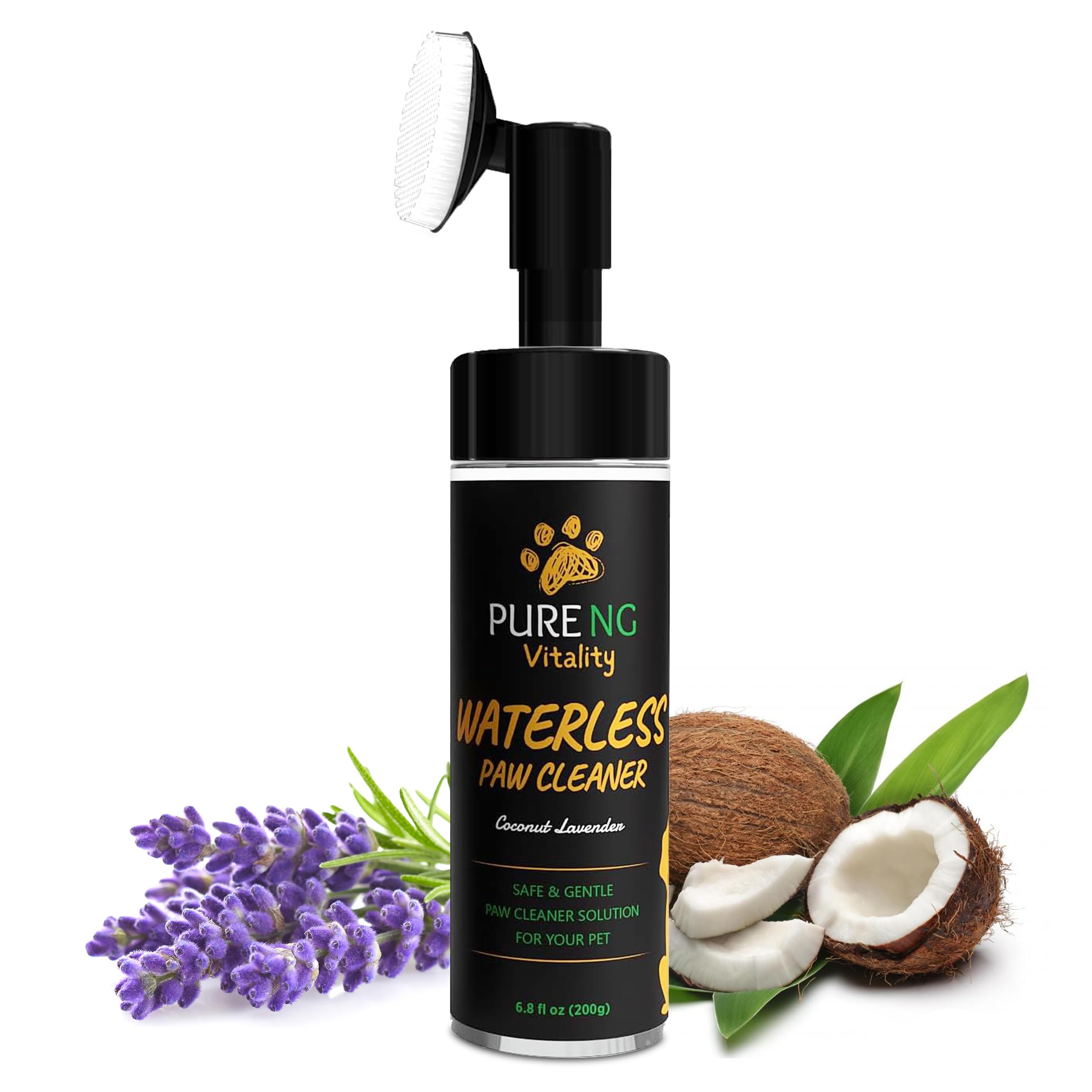 Waterless Dog Paw Cleaner | No Rinse Foam Cleanser | Dog Paw Protector with Coconut and Lavender Scent | Brush Scrubber to Clean | Suitable for All Pets | Easy to Use and Apply | Non-Toxic Formula