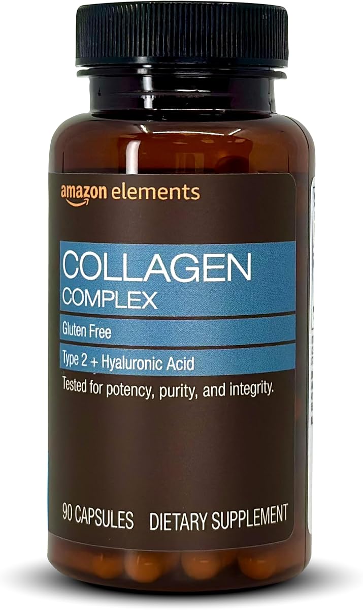 Complejo de colágeno Amazon Elements, tipo II con ácido hialurónico, 90 cápsulas, suministro para 3 meses
