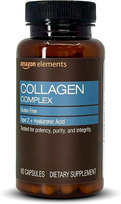 Complejo de colágeno Amazon Elements, tipo II con ácido hialurónico, 90 cápsulas, suministro para 3 meses