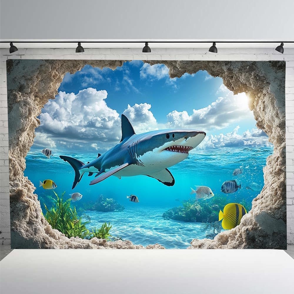 FENDROM Blue Ocean Shark Tapestry Tropical Fish and Coral in Undersea Deep Abyss With Blue Sunlight Landscape Wall Hanging for Bedroom Living Room Kids Tree Dorm Party Decor