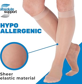 ABSOLUTE SUPPORT Made in USA - Sheer Graduated Support Opaque Compression Knee High Socks for Women 15-20mmHg | For Airplane, Flight, Travel Circulation - Nude, Medium - ATRAVEL101NU2