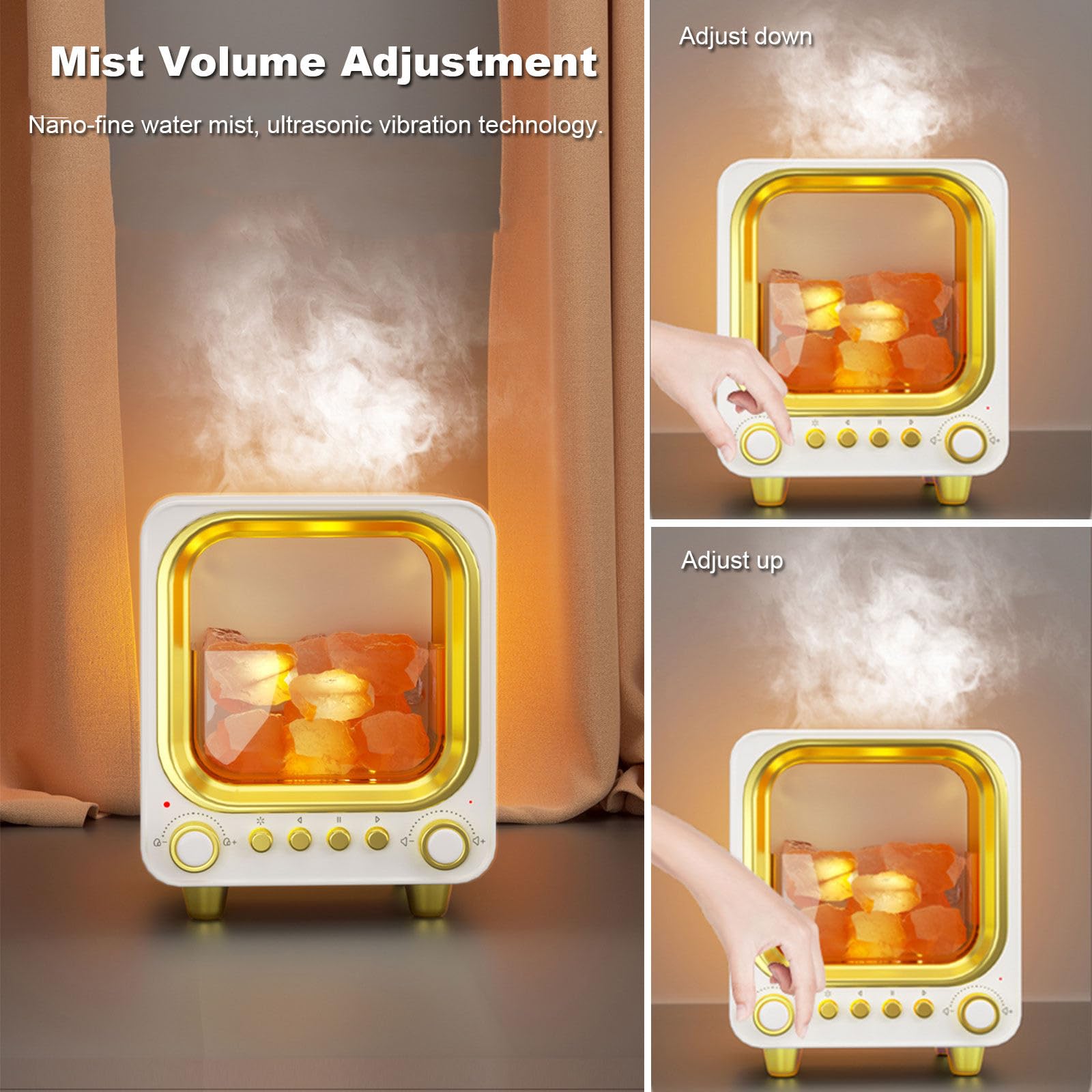 Difusor de Aceites Esenciales, Moderno Diseño 3 en 1, TV Estilo Humidificador Aceites Esenciales, Agregar Agua Encima, Humificador de Aromas, con Luz Nocturna, Reproductor Bluetooth