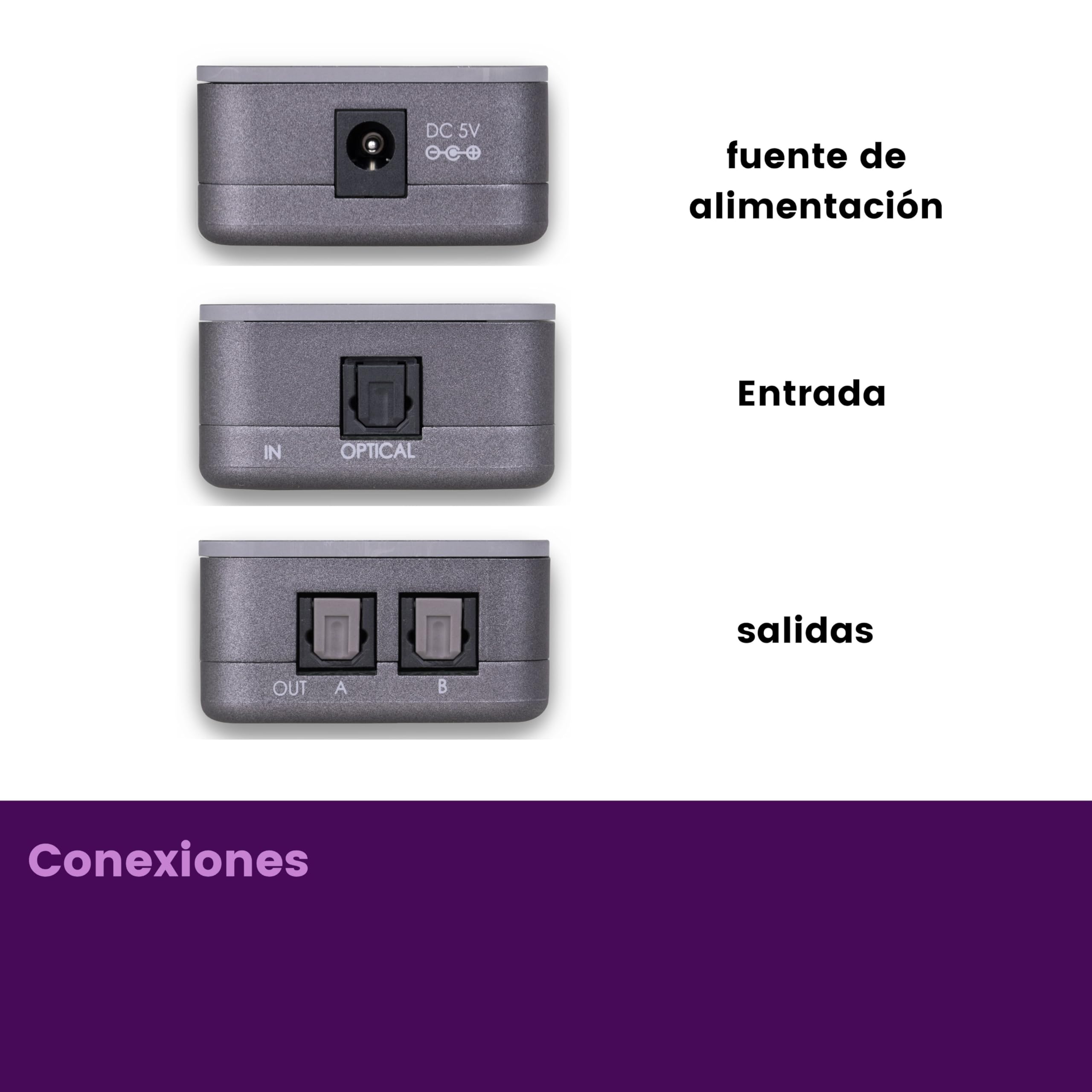 Splitter Audio Toslink - Marmitek Split TS12 - Divisor de Audio Óptico - 1 IN / 2 OUT - Frecuencia de Muestreo de 192 kHz - Dolby Digital - DTS - SPDIF - Amplificador Integrados | Divisor de audio óptico S/PDIF para TV y amplificador, sin retraso ni pérdi
