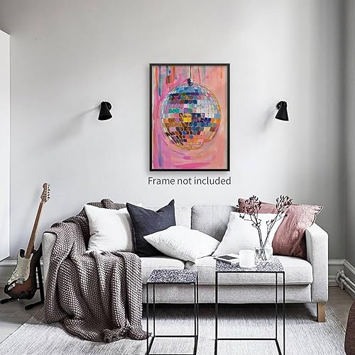 Miniatura 7 de Sufeasdf Pósteres retro de bola de discoteca rosa, genial Y2k, arte de pared, pintura de bolas de discoteca rosa y naranja, impresiones para