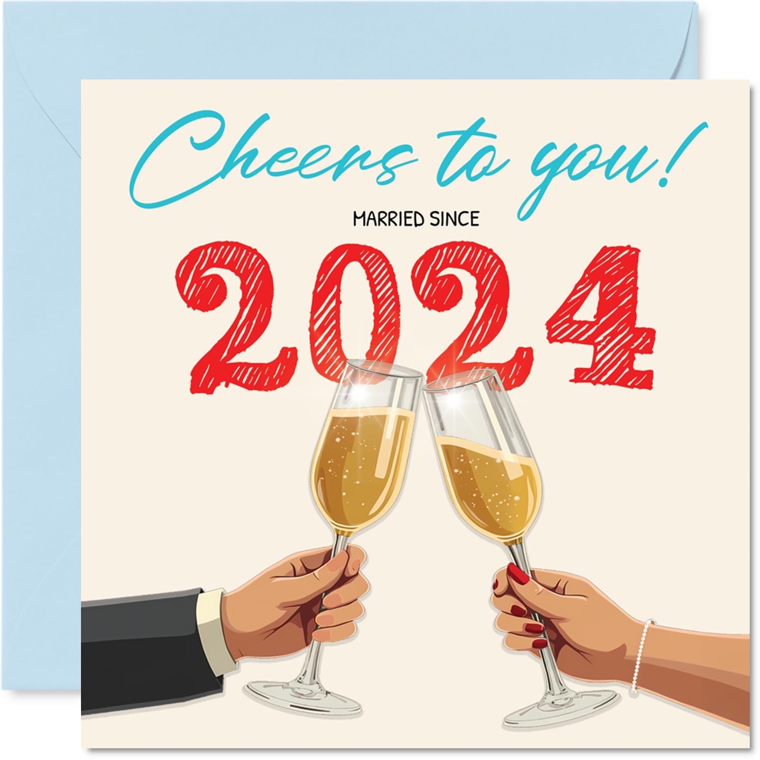 2nd Anniversary Card for Women Men - Cheers! Married Since 2024 - Happy 2 Year Anniversary Card for Girlfriend Companion Boyfriend Wife, 145mm Wedding Anniversaries Greeting Cards